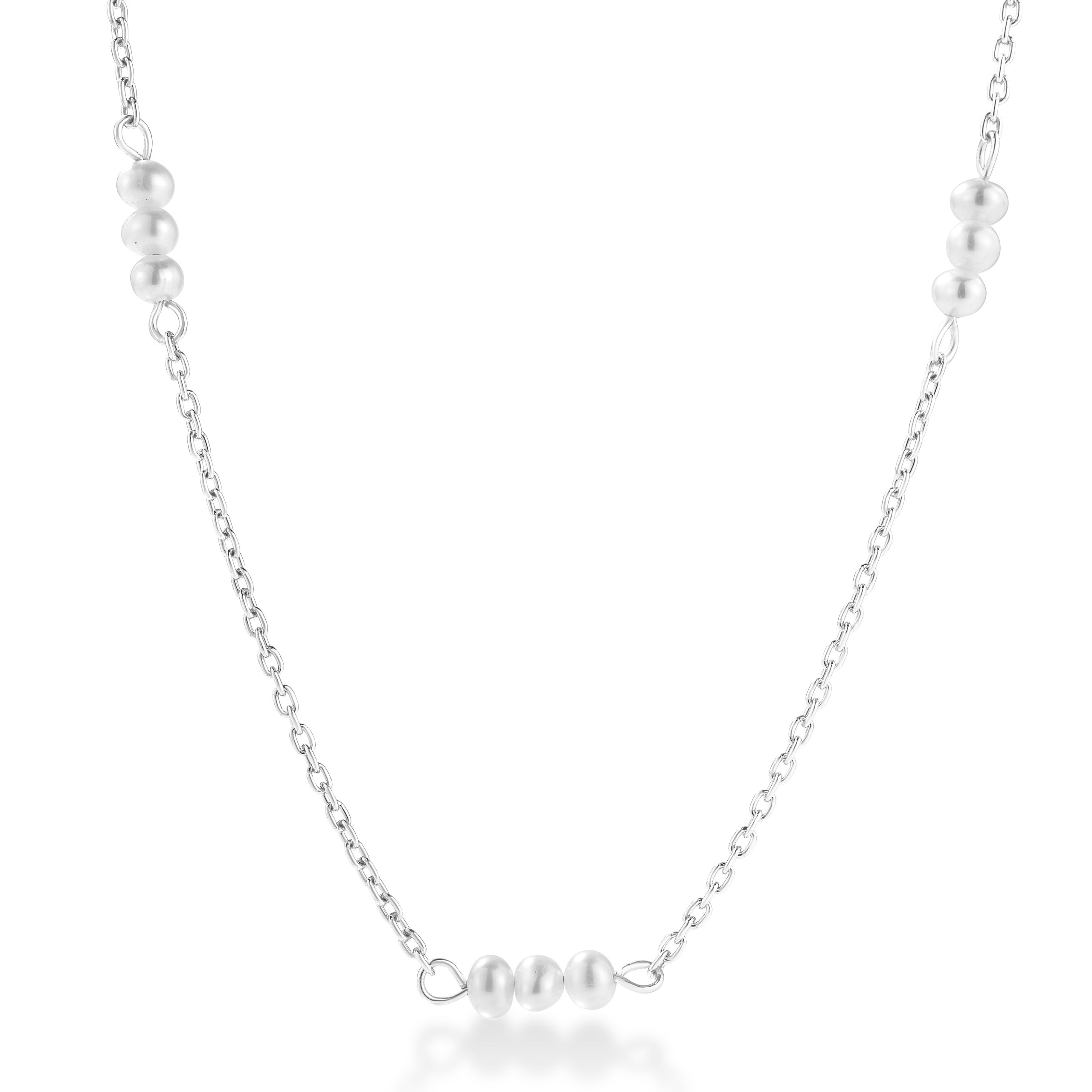Pearl Station Necklace - Silver